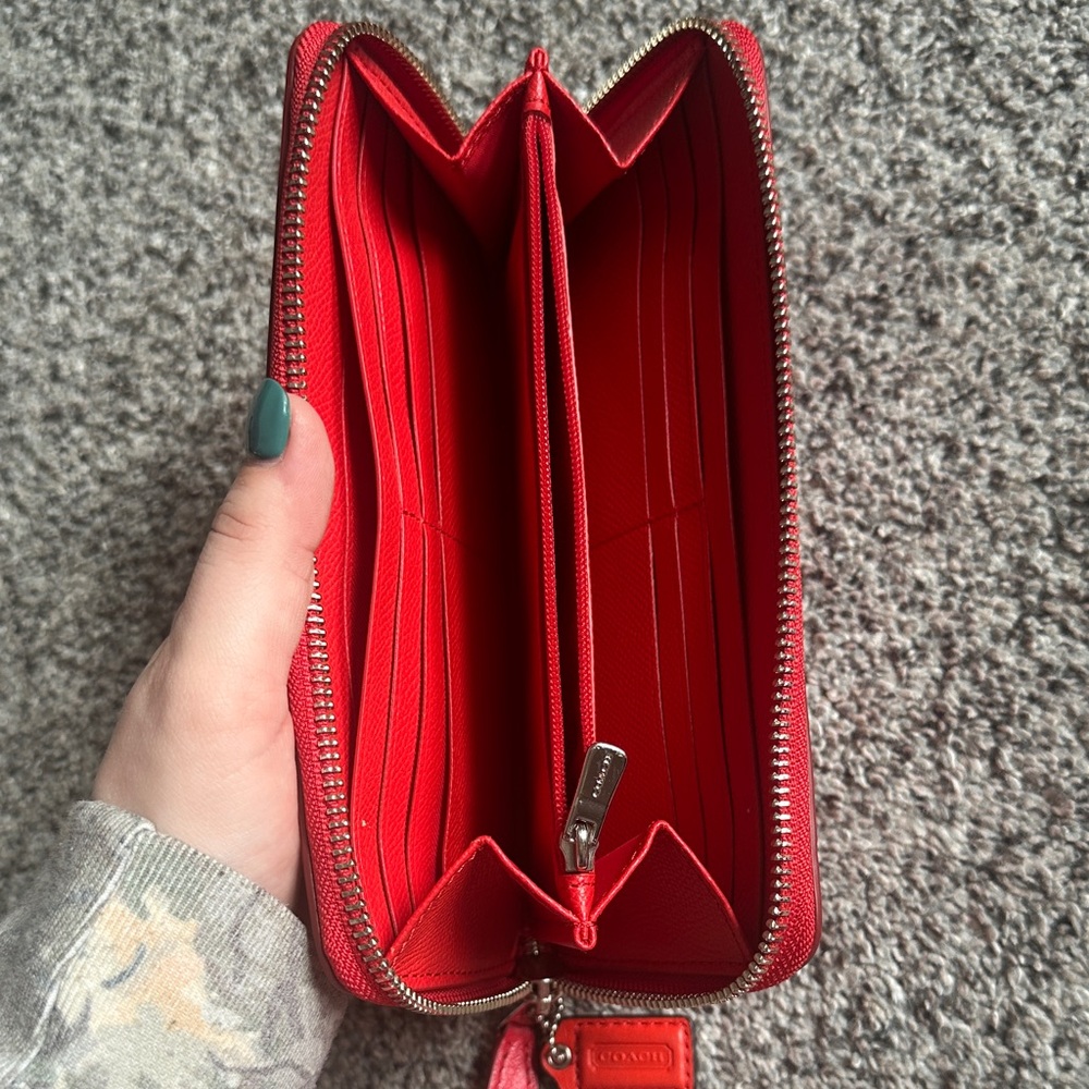 Coach Red Leather Zip Wallet - Picture 5 of 5
